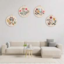 4PCS Flower Embroidery Kit, For Beginners With Pattern And Instructions, Embroidery Supplies, Cross Stitch Kits, Wooden Embroidery Hoops,Threads And Needles,Needlepoint Kit For Adults, Great For Birthday Gifts, Party, Christmas Gifts, Thanksgiving Gifts, Wedding Anniversary, Home Decoration - 米色 - 查看 6