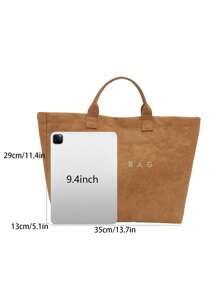 Phiên bản Hàn Quốc của xu hướng thời trang đơn giản của túi tote in chữ dung tích lớn, túi xách phổ biến được thiết kế bởi nhóm thiểu số vào mùa thu và mùa đông, túi đi làm hàng ngày không khí cổ điển giản dị - Màu Khaki - Xem 5