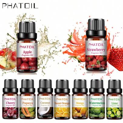 1pc 10ml/0.33fl.Oz Fruit Fragrance Oil Fresh Fruit Aroma Essential Oils For Diffuser, Humidifier, DIY Perfume, Soap And Candles Making,Lime Apple Coconut Strawberry Mango Cherry Watermelon Pineapple Passion Fruit Litchi Guava Grape Kiwifruit Pear Fig