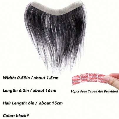 16x1.5 CM 全 PU 薄皮无缝额头和发际线修复发片，无结 V 形环形造型，6 英寸真人头发，发际线后退治疗，男士隐形发饰，手工绑扎，打造自然造型