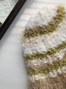 1pc Multi-Color Striped Furry Bucket Hat, Knitted Warm Hat For Women In Autumn And Winter - Silver Stripe Plush*White Top - View 5