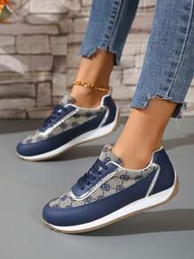 Damen Patchwork bestickte atmungsaktive Rundkopf Flache Multifunktions Mode Lässig Sportschuhe, Gummisohle rutschfest verschleißfest leicht Laufschuhe, Patchwork Schuhe, bequeme flache Lässig Schuhe für Frühling/Herbst