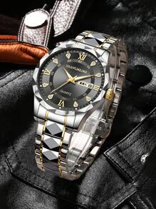 2 件男士钢带石英表，商务风格时尚腕表，配合金链式手链，男士商务手表套装，带日期功能 - 銀色 - 查看 3