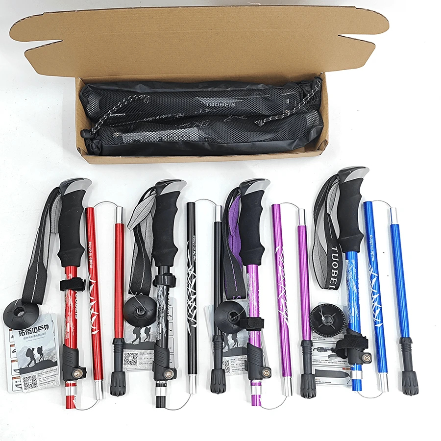 Gậy đi bộ đường dài bằng hợp kim nhôm có tay cầm bằng xốp EVA siêu nhẹ có thể gập lại, có bao bì hộp giấy. Thích hợp cho cắm trại, đi bộ đường dài ngoài trời, tụ tập bạn bè, đi chơi gia đình