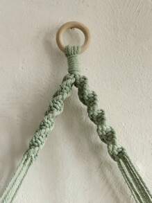 1pc Boho Style Tasseled Woven Wall Hanging Shelf, Green & White Polyester Woven Decorative Rack, Suitable For Bohemian Home Decor, Unique Wall Art And Storage Rack, For Living Room, Bedroom, Kids Room - Rustic Hanging Display Shelf, Home Decor, Room Decor, Wall Decor Gift, Birthday Graduation Gift - Multicolor - View 6