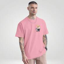 Skater Bear T-Shirt Crazy STREETWEAR Men's Casual Skate Shirt Front And Back - 淺粉色 - 查看 3