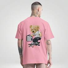 Skater Bear T-Shirt Crazy STREETWEAR Men's Casual Skate Shirt Front And Back - 淺粉色 - 查看 2