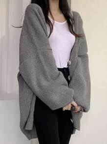 Cárdigans de Mujer Otoño japonés y suéter de invierno Cardigan de punto Botón Slouchy Chaqueta - Gris - Ver 3