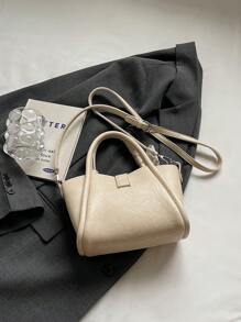 1pc Fashion Minimalist Lock Decor PU Tote Bag Crossbody Shoulder Handbag With Scarf, Suitable For Daily Use - Beige - View 8