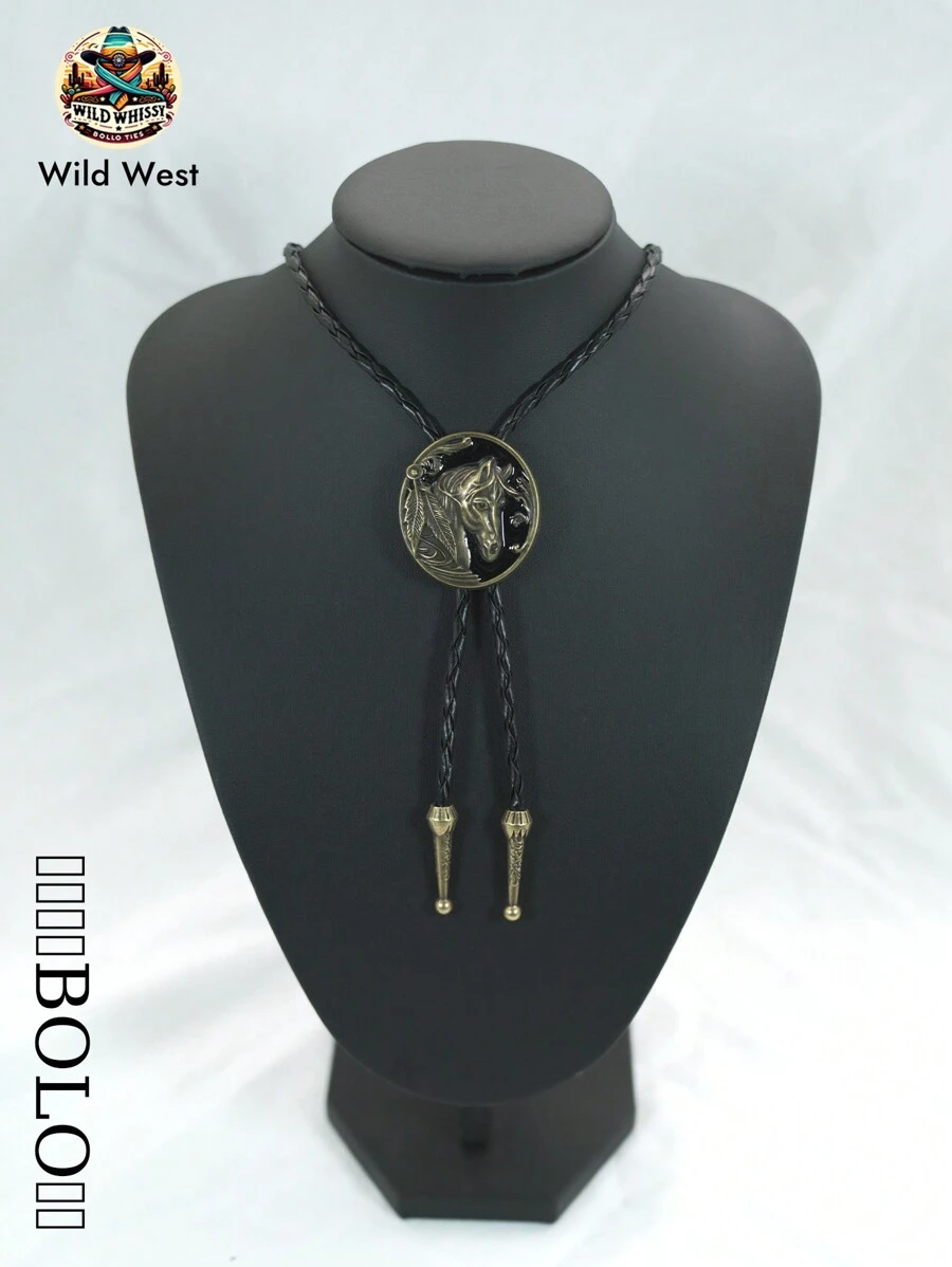 Wilder Westen BOLO Herren Bolo Krawatte - Pferdekopf handgefertigt einzigartiger Western Cowboy Leder Krawatte Herren und Damen Bekleidungszubehör Ein Stück