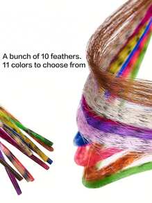 16 Inch Rainbow Synthetic Hair Multi Color Feather Hair Extensions 10 Set For Holiday Party Leopard Feather Hair Extensions - Multicolor - View 7