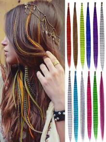 16 Inch Rainbow Synthetic Hair Multi Color Feather Hair Extensions 10 Set For Holiday Party Leopard Feather Hair Extensions - Multicolor - View 3
