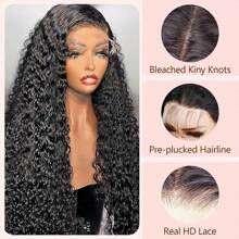 Tóc giả PAZAT 30 inch sóng nước 13x4 Tóc giả ren phía trước bằng tóc thật được nhổ sẵn với tóc con Tóc giả ren phía trước sóng nước mật độ 200 Tóc thật ướt và gợn sóng dành cho phụ nữ - Tự nhiên & Đen - Xem 7