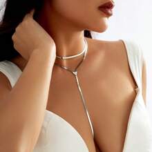 GARMEND 1 set de 2 pièces Collier à double couche en forme de V avec frange de conception minimaliste, convenant pour le port quotidien des femmes