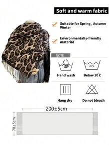 FADZOYLE 1 件卡其色女士冬季长款豹纹围巾温暖柔软毛毯围巾适合晚礼服派对旅行办公室秋季婚礼和礼物羊绒手感大号超大号彩色图案流苏披肩和围巾优雅 - 卡其色 - 查看 2