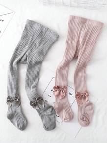 3 件/5 件儿童紧身裤，男童女童打底裤，弹力保暖连裤袜，婴幼儿蝴蝶结打底裤，秋冬季休闲百搭风格，可内穿或外穿