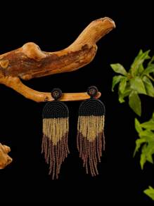 2024 新款手工编织流苏耳环波西米亚风格西瓜水果串珠耳环女士夏季 - E69119彩色 - 查看 6