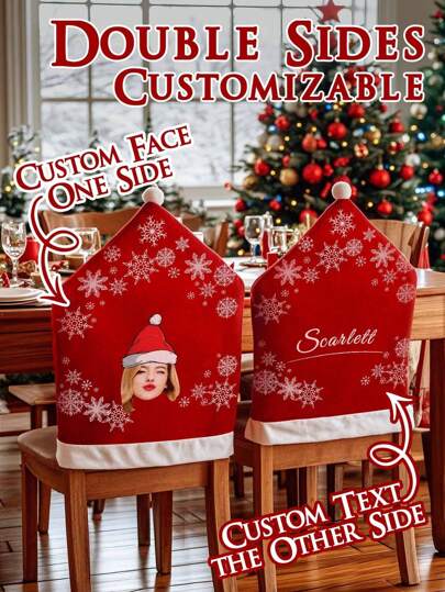 1pc Customized Dining Chair Cover, Personalized Chair Slipcover, Christmas Gift, Printed Pattern Chair Cover, Christmas Chair Cover, Foldable Kitchen Chair Cover, Removable & Washable Chair Cover, Suitable For Home, Decor, Restaurant, Hotel, Banquet Hall, Universal Size 64*48cm, Home Gift