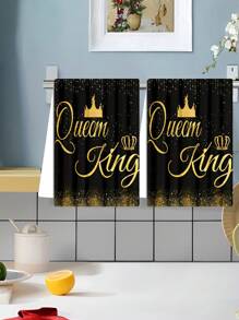 1 chiếc khăn lau bát đĩa Black Crown, khăn lau bếp thấm hút họa tiết hoạt hình trang trí, khăn lau bát đĩa, khăn lau tay, khăn lau trà - vương miện vàng - Xem 1