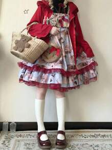 1 chiếc váy xếp lớp in ren hình trái tim dễ thương theo phong cách Lolita, thích hợp cho các lễ hội, ngày lễ, hội nghị, tiệc tùng, trang phục thường ngày - Nhiều màu - Xem 4