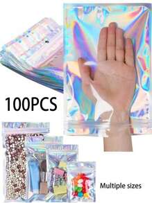 100pcs/Set Rainbow Laser Film Self-Sealing Bags Jewelry Ornaments Packaging Bags Gift Packaging Self-Sealing Bags