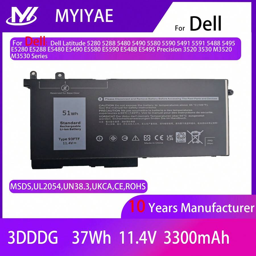 93FTF 3DDDG 11.4V  51Wh New Laptop Battery For D-Ell Latitude 5280 E5280 5290 5480 E5480 5490 5580 5590 Series Laptop 03VC9Y 45N3J