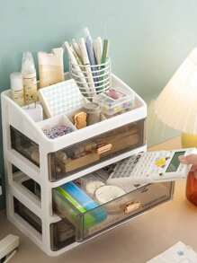 1 hộp đựng đồ trang điểm nhiều lớp, hộp đựng mỹ phẩm để bàn có ngăn kéo, hộp đựng đồ trang điểm nhẹ và sang trọng - màu đen - Xem 3