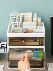 1 hộp đựng đồ trang điểm nhiều lớp, hộp đựng mỹ phẩm để bàn có ngăn kéo, hộp đựng đồ trang điểm nhẹ và sang trọng - màu đen - Xem 4