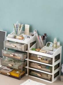 1 hộp đựng đồ trang điểm nhiều lớp, hộp đựng mỹ phẩm để bàn có ngăn kéo, hộp đựng đồ trang điểm nhẹ và sang trọng - màu đen - Xem 2