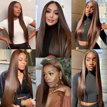 PAZAT 250 Density Chocolate Brown Straight Lace Front Wigs 34 Inch Straight Wigs Human Hair Chocolate Brown Lace Front Wig Human Hair Human Hair Frontal Wigs Human Hair 13X4 Brown Wig Human Hair Short Bob Wigs(8inch)