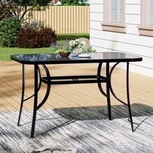 Living And Home Metallic And Tempered Glass Garden Table With Parasol Hole Outdoor - Square(120cm D x 80cm W x 70cm H ) - View 5