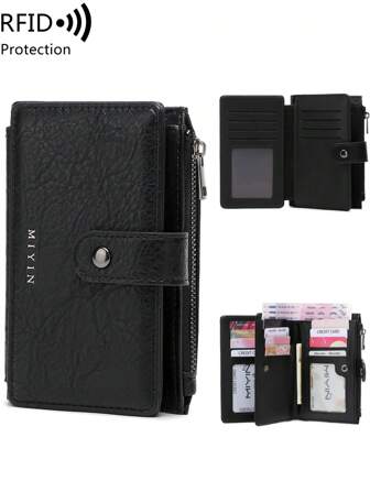 MIYIN Vintage RFID-blockerande multifunktionell kort plånbok med flera kortplatser, med dragkedja och ID-fönster, lämplig för kreditkort, kontanter, brev etc., vintage avslappnad stil, kan hålla mynt, kreditkort, ID, kontanter, brev etc. Trippelvikt design, plånbok med dragkedja, julklapp, tacksägelsepresent, födelsedagspresent, jubileumspresent, herrplånbok, handväska, lång plånbok