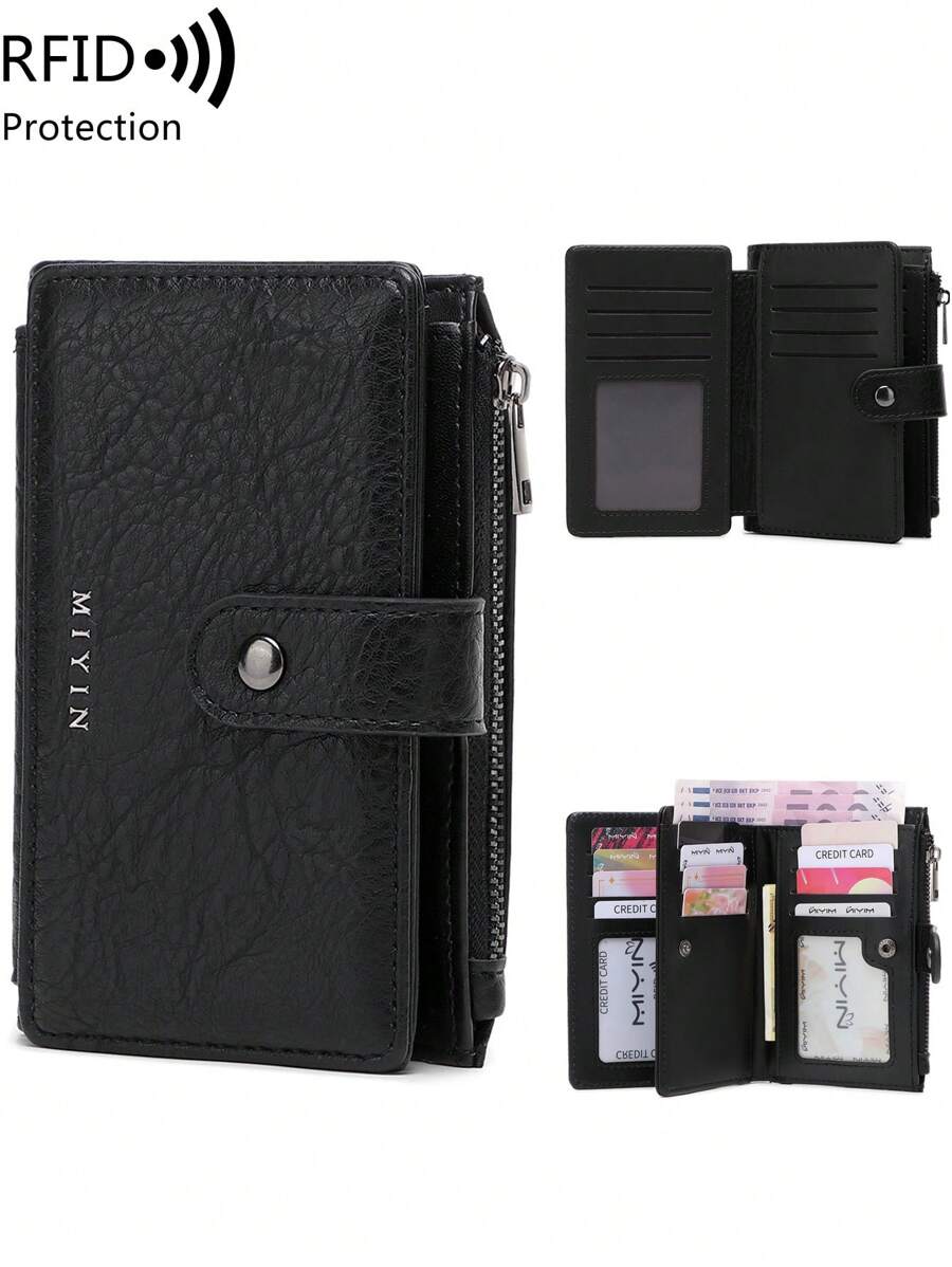 MIYIN Portefeuille court vintage multifonctionnel avec blocage RFID et multi-fentes, avec fermeture éclair et fenêtre d'identification. Convient pour transporter cartes de crédit, espèces, lettres, etc. Style vintage décontracté. Peut contenir pièces, cartes de crédit, pièce d'identité, espèces, lettres, etc. Design triptyque, portefeuille à fermeture éclair. Cadeau de Noël, cadeau de Thanksgiving, cadeau d'anniversaire, cadeau d'anniversaire de mariage, portefeuille homme, sac à main, portefeuille long