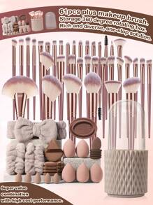 60PCS Makeup Tools Set Including:36PCS Makeup Brush Set+5PCS Makeup Sponges+5PCS Mini Makeup Sponges+5PCS Triangle Powder Puffs+5PCS Mini Air Cushion Powder Puffs+1pc Hairband+2PCS Hand Bowl Strap+1pc Makeup Brush Cleaning Tools - 彩色 - 查看 14