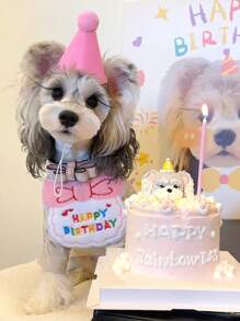 Babadores de aniversário para cães e gatos, decorações para cachecóis de pescoço para animais de estimação, conjunto de acessórios para coleiras de cães pequenos, chapéu de aniversário, fecho aleatório