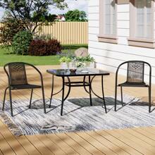 Living And Home Metallic And Tempered Glass Garden Table With Parasol Hole Outdoor - Square(105cm D x 105cm W x 72cm H ) - View 7