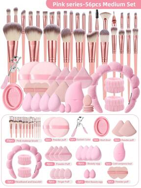 26/30/56PCS Makeup Tools Set Including:30PCS Makeup Brush Set+4PCS Makeup Sponges+2PCS Mini Makeup Sponges+4PCS Triangle Powder Puffs+4PCS Mini Air Cushion Powder Puffs+2PCS Circular Powder Puffs+1pc Hairband+2PCS Hand Bowl Strap+1pc Makeup Brush Cleaning Tools+1pc Eyelash Curler+1pc Facial Ice Compress+2PCS Air Cushion Powder Puff+2PCS Marshmallow Cushion Powder Puff