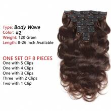BINF Clip In Hair Extensions Human Hair #2 Color Dark Brown Body Wave Clip Ins Human Hair Brazilian Hair 100% Human Hair Remy Clip Ins Human Hair - #2 Color - View 3