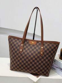 Túi Tote Dung Tích Lớn Thời Trang Cho Nữ - Túi Đeo Vai & Túi Xách Đa Năng Có Khóa Kéo, Chất Liệu PU Bền - màu nâu - Xem 4