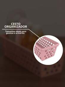 Kit 12 Uninjet Rectangular Baskets For Organization In Any Environment In Blue, White, Black, Pink And Transparent, Durable, Compact And Easy To Clean - Rosa - Xem 5