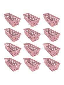 Kit 12 Uninjet Rectangular Baskets For Organization In Any Environment In Blue, White, Black, Pink And Transparent, Durable, Compact And Easy To Clean - Rosa - Xem 1