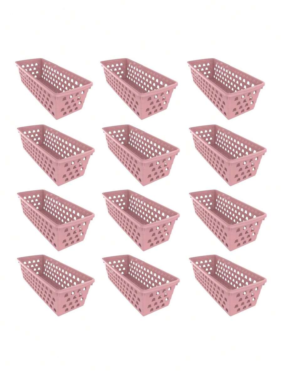 Kit 12 Uninjet Rectangular Baskets For Organization In Any Environment In Blue, White, Black, Pink And Transparent, Durable, Compact And Easy To Clean - Rosa - Xem 1