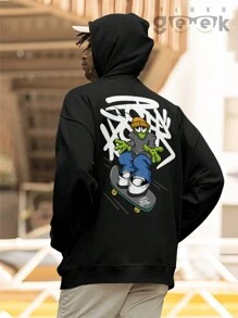 Alien And Skate Streetwear Sweatshirt With Oversized Print, Premium Cotton, CANGURU 2555 GEEK FLUX - 黑色 - 查看 5