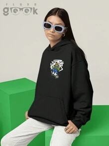 Alien And Skate Streetwear Sweatshirt With Oversized Print, Premium Cotton, CANGURU 2555 GEEK FLUX - 黑色 - 查看 6