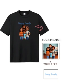 Camiseta casual holgada de cuello redondo personalizada y cómoda para hombre con diseño gráfico. Personalizable con tu propia foto y texto/logotipo para parejas, familias, mascotas, regalos, disfraces únicos para hombres, cápsula de armario, estilo básico/urbano. Regalos ideales para él, novio, familia, amigos, cumpleaños, vacaciones/días festivos, escuela/competiciones, deportes/escalada, camisas de verano