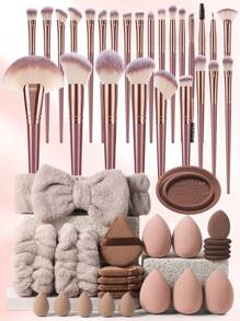 60PCS Makeup Tools Set Including:36PCS Makeup Brush Set+5PCS Makeup Sponges+5PCS Mini Makeup Sponges+5PCS Triangle Powder Puffs+5PCS Mini Air Cushion Powder Puffs+1pc Hairband+2PCS Hand Bowl Strap+1pc Makeup Brush Cleaning Tools - 彩色 - 查看 12