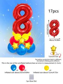 17 Stück/Set 0-9 Zahlenballons, 32 Zoll Folienballons mit Zahlen für Geburtstagsdekoration, Einschulung, Valentinstag - Verschiedenfarbig - Übersicht 15
