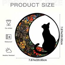 花月黑猫窗户挂饰双面亚克力捕光器壁挂装饰品适用于家庭室内室外花园装饰，送给猫迷的乔迁礼物