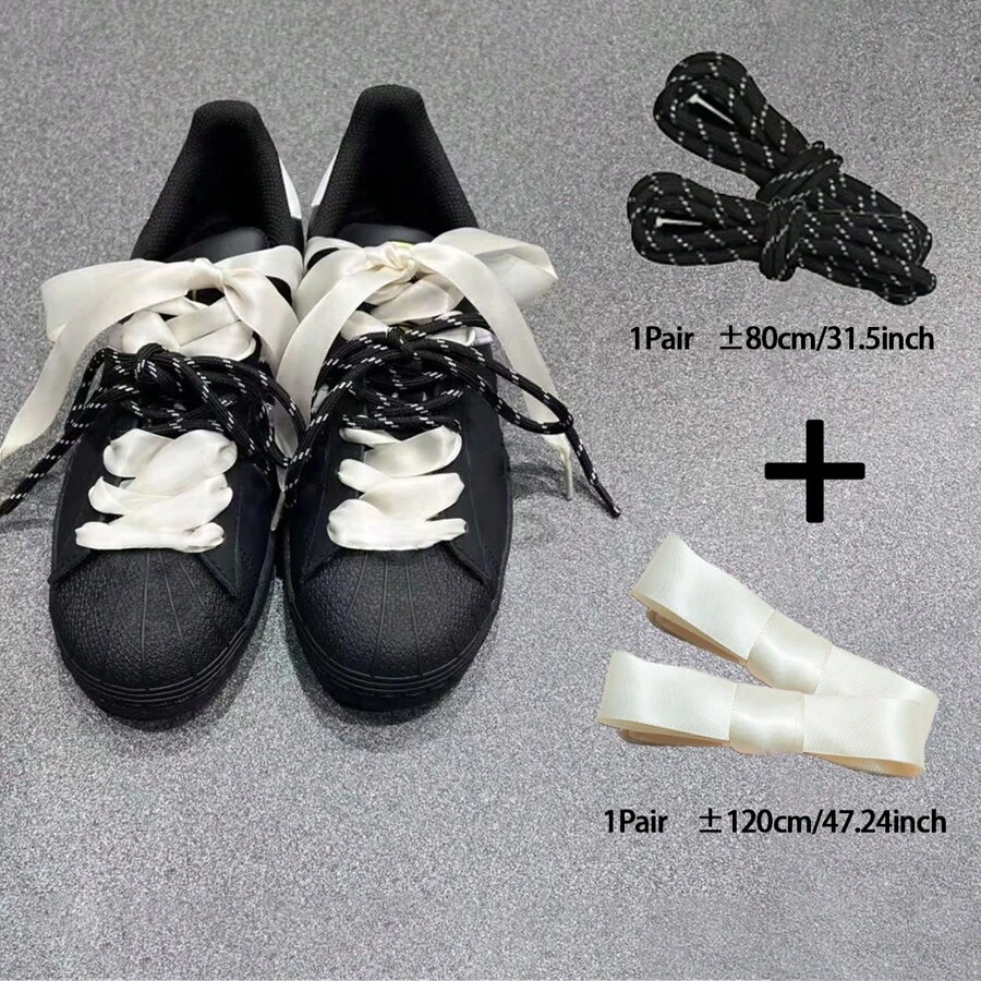 Fashion Shoelace Set: 80cm Round And 120cm Silk Shoelaces, Create Unique Athletic Shoe Style - Versatile Two-tone Shoelaces - View 1