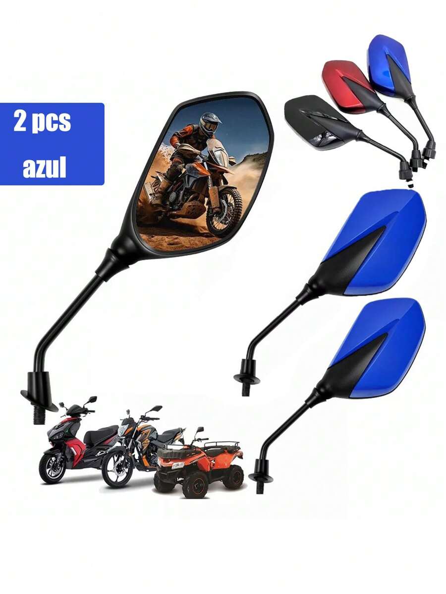 2pcs Universal Motorcycle Mirrors, Motorcycle Accessories, Motorcycle Rearview Mirror - 藍色 - 查看 1